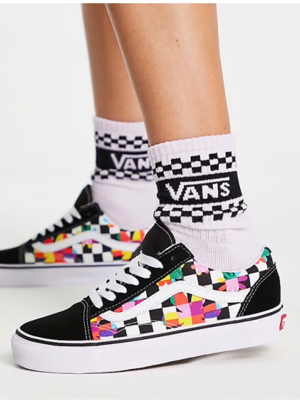 Vans Old Skool Floral Checkerboard Low-Top Sneakers